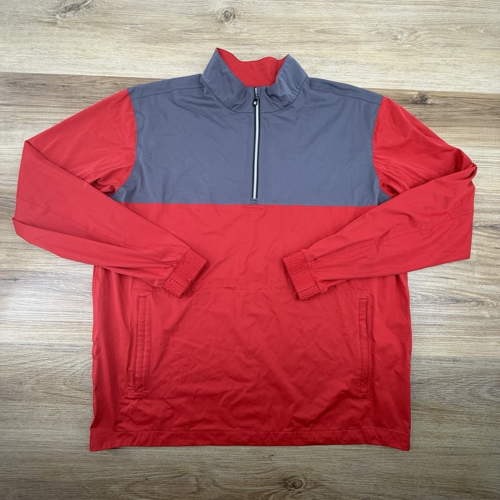 FootJoy Hydroknit Pullover Mens L Red Gray Waterproof Wind Shell 1/4 Zip Golf